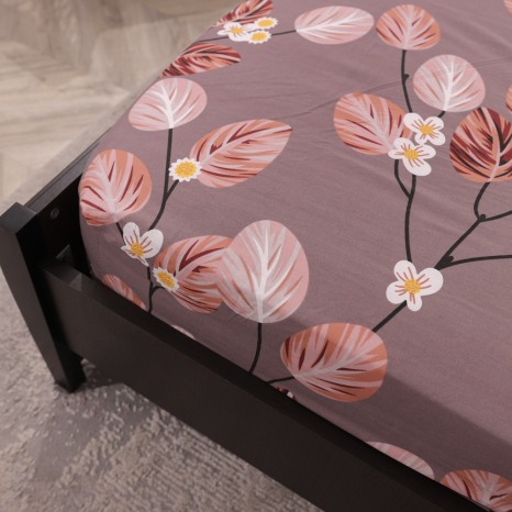 Простынь на резинке (180*200*25) коричневая с растительным принтом №6679431