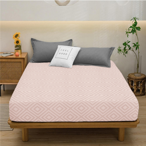 Простынь на резинке (90*200*25) ромб персиковый №124