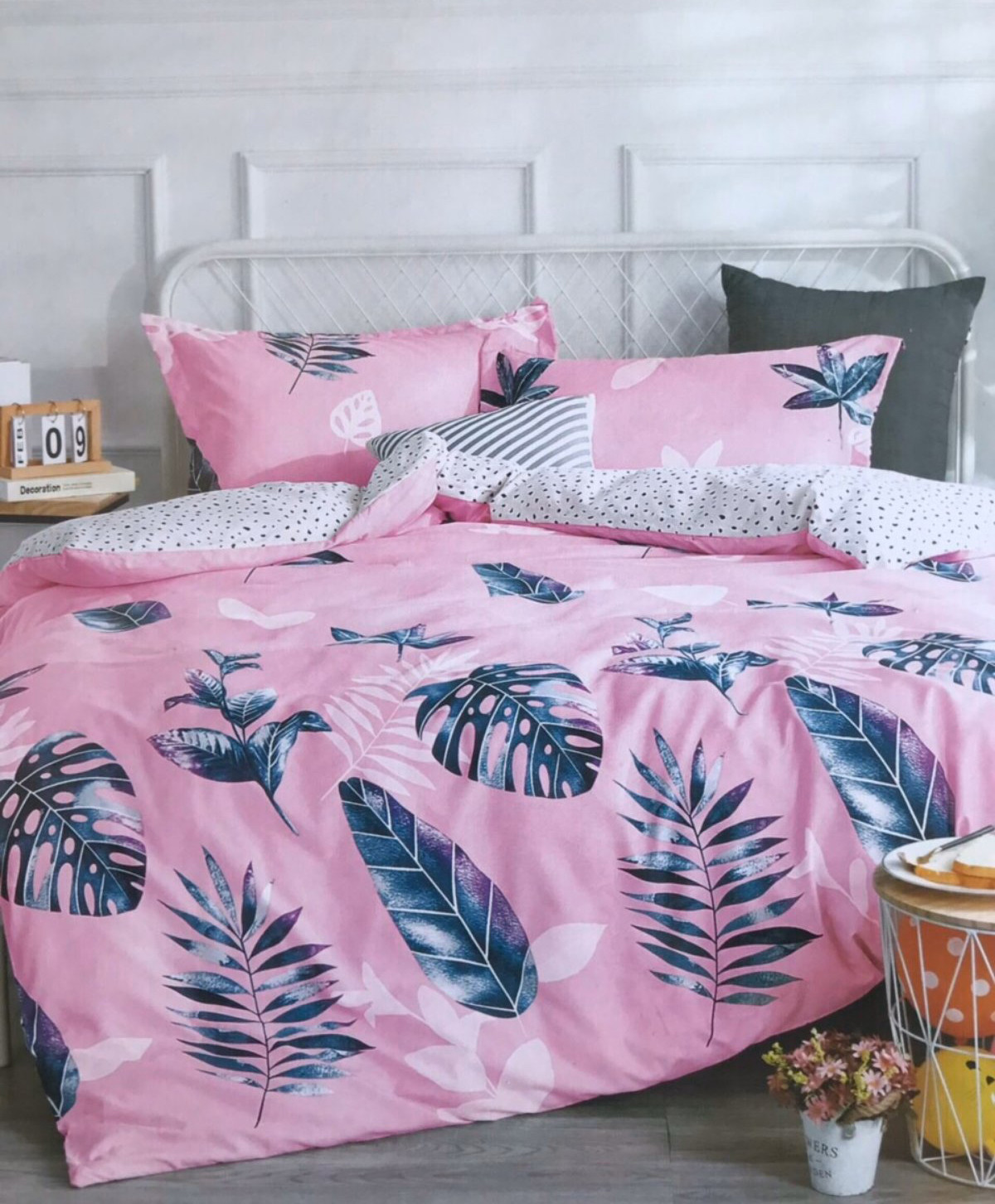 Ткань для постельного белья Бязь "Gold" Lux "Синие листья" GL1245 (A+B) - (50м+50м)