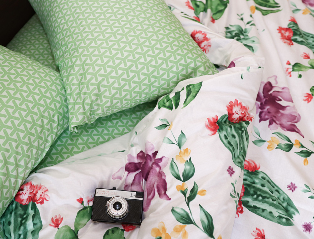 Двуспальный набор постельного белья 180*220 из Сатина №004AB Черешенка™