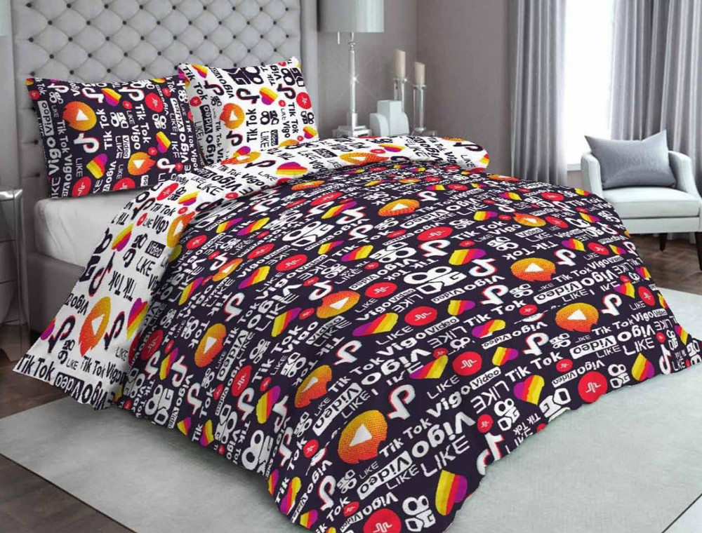 Тканина для постільної білизни Бязь "Gold" Lux "Соціальні речі" GL1671 (A+B) - (50м+50м)