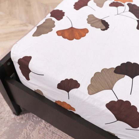 Простирадло на резинці (90*200*25) біле з рослинним принтом №660010