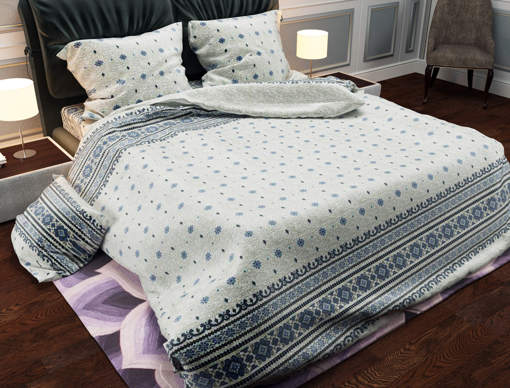 Тканина для постільної білизни Бязь "Gold" Lux "Синя вишивка" GL982