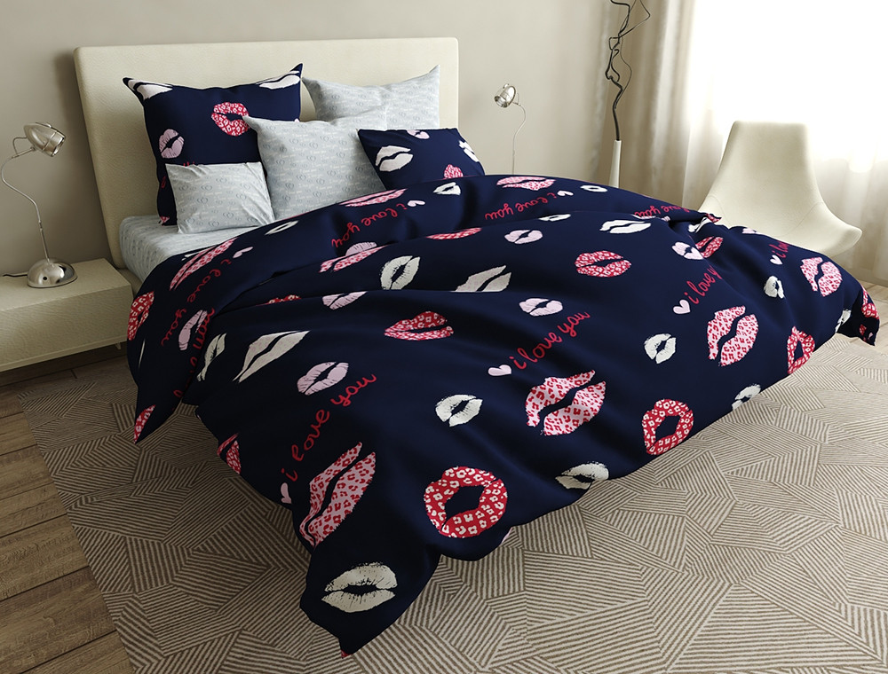 Сімейний набір постільної білизни із Бязі "Gold" з простирадлом на резинці №144504AB Черешенька™