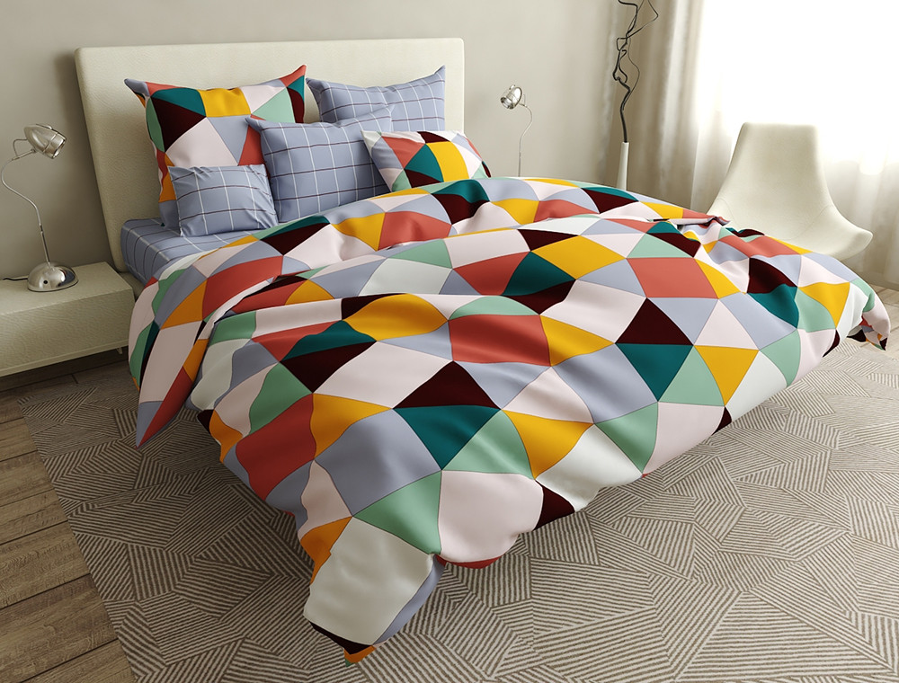 Семейный набор хлопкового постельного белья из Бязи "Gold" с простынью на резинке №144505AB Черешенка™