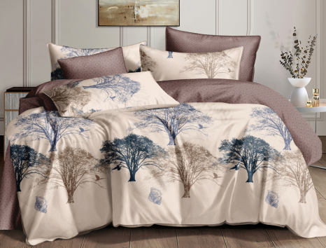 Полуторный набор постельного белья 150*220 из Сатина №1007AB Черешенка™