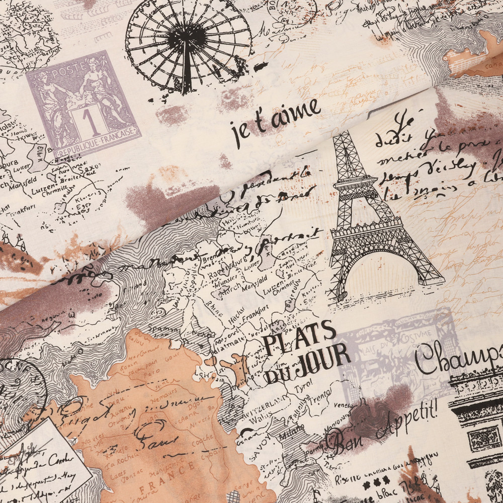 Тканина для постільної білизни Бязь "Gold" Lux "Архітектура Парижа"  GL157