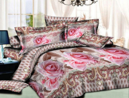 Тканина для постільної білизни Бязь "Gold" Lux "Рожеві троянди" GL556.