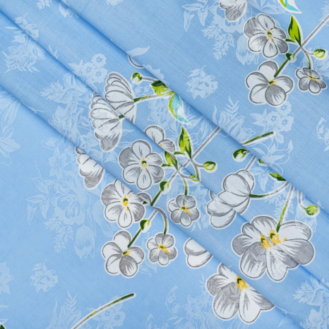 Тканина для постільної білизни Бязь "Gold" "Принт букета квітів" GLL8925blue