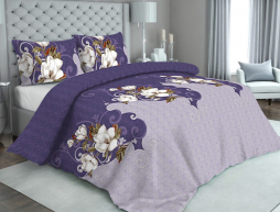 Ткань для постельного белья Бязь "Gold" Lux "Белые лилии (фиолетовый)" GL1085