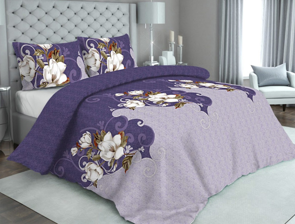 Ткань для постельного белья Бязь "Gold" Lux "Белые лилии (фиолетовый)" GL1085