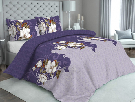 Ткань для постельного белья Бязь "Gold" Lux "Белые лилии (фиолетовый)" GL1085