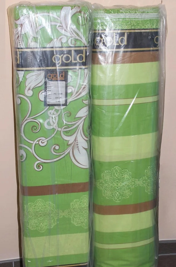 Ткань для постельного белья Бязь "Gold" Lux "Абстрактный принт (полоска, зелёный)" GL1231 (A+B) - (50м+50м)