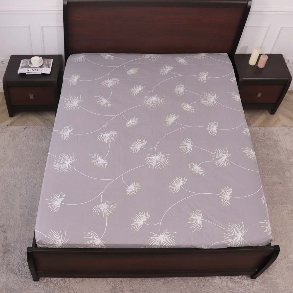 Простирадло на резинці (160*200*25) сіре з квітковим принтом №661087