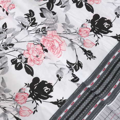 Тканина для постільної білизни Бязь "Gold" Lux "Квітковий принт (клітинка, сірий)" GL104