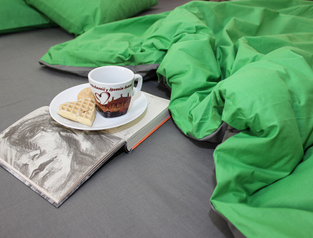 Полуторний набір однотонної постільної білизни 150*220 із Бязі "Gold" №151713AB Черешенька™