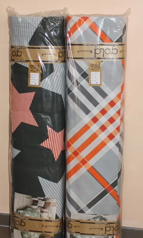 Ткань для постельного белья Бязь "Gold" Lux "Звезды (клетка, черный)" GL4160 (A+B) - (50м+50м)