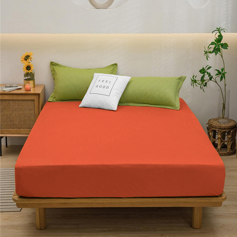 Простынь на резинке (90*200*25) морковная №1048