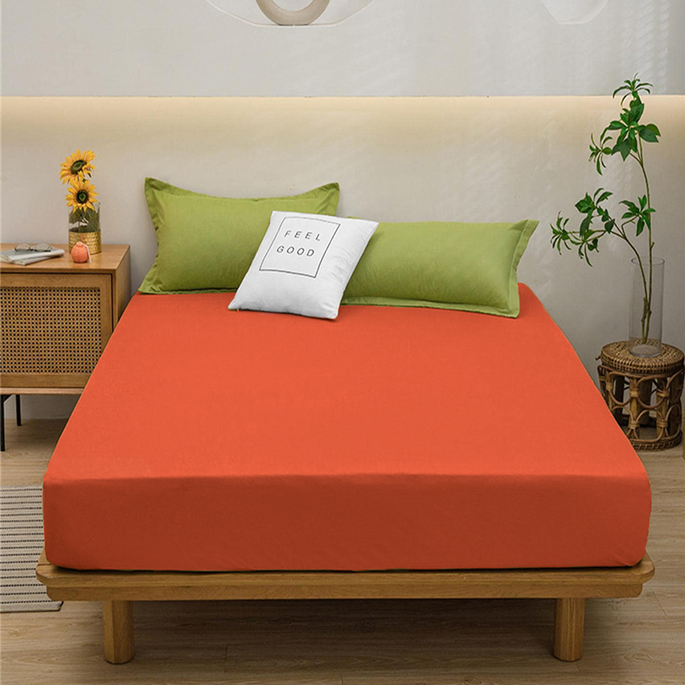 Простынь на резинке (90*200*25) морковная №1048