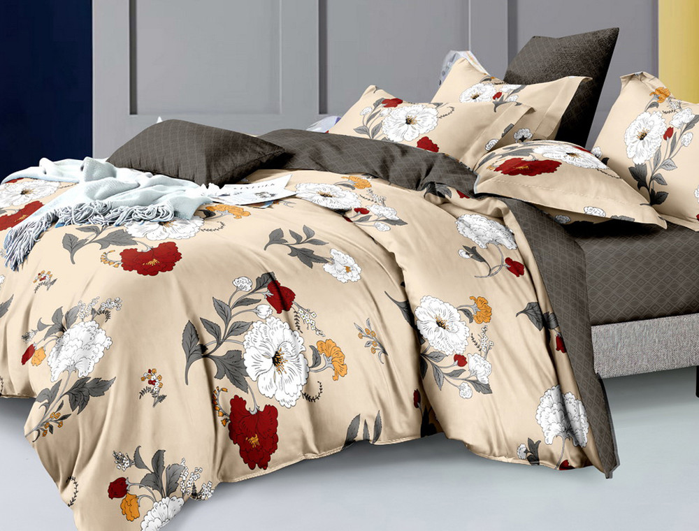 Полуторный набор постельного белья 150*220 из Сатина №168AB Черешенка™