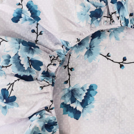 Простынь на резинке (180*200*25) белая с цветочным принтом №664002