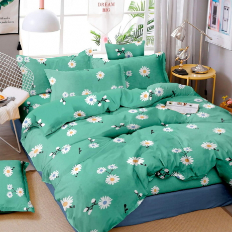 Ткань для постельного белья Бязь "Gold" Lux "Новшество ромашек (зеленый)" GL3866