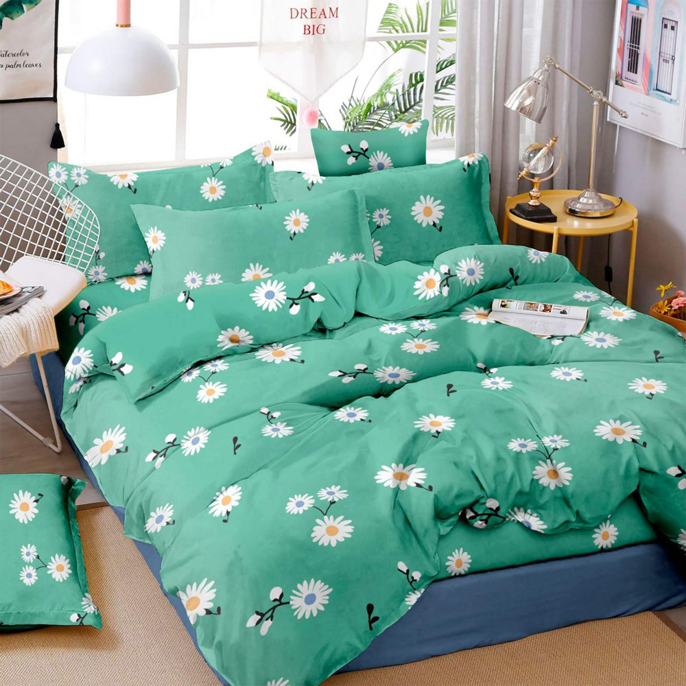 Ткань для постельного белья Бязь "Gold" Lux "Новшество ромашек (зеленый)" GL3866