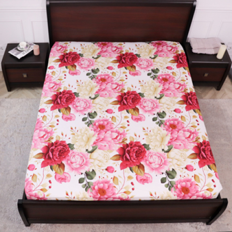 Простынь на резинке (160*200*25) белая с цветочным принтом №668363