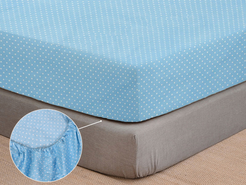 Простирадло на резинці (90*200*25) блакитне в горошок №1015