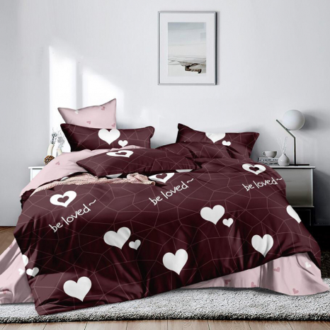 Тканина для постільної білизни Бязь "Gold" Lux "Бути коханим (бордовий)" GL1679 (A+B) - (50м+50м)