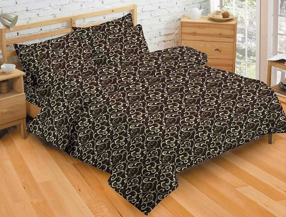 Тканина для постільної білизни Бязь "Gold" "Маленький вензель" GLL5400brown-beige