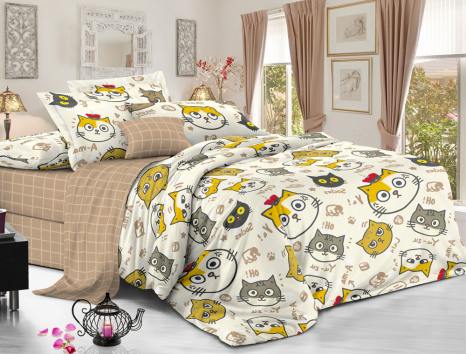 Полуторный набор постельного белья 150*220 из Сатина №574AB Черешенка™