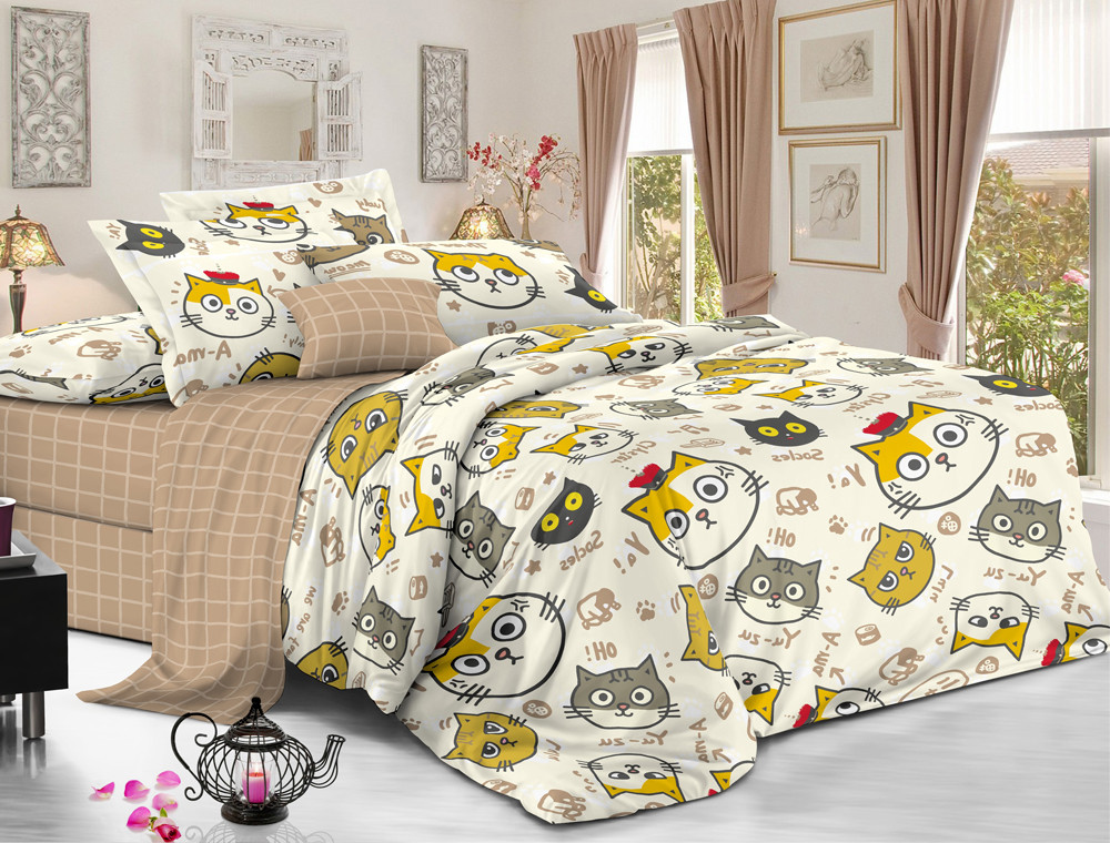 Полуторный набор постельного белья 150*220 из Сатина №574AB Черешенка™