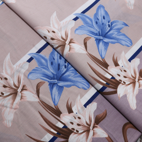 Тканина для постільної білизни Бязь "Gold" Lux "Квітковий принт (рожевий, смужка)" GL460