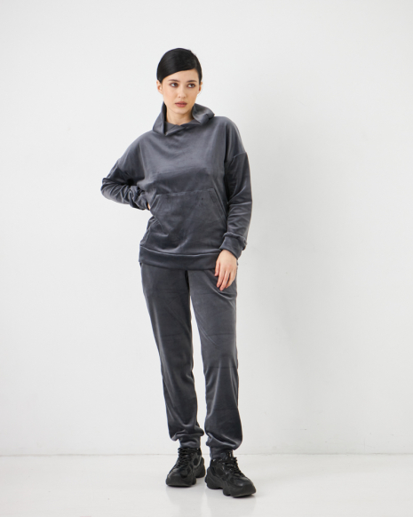 Жіночий велюровий костюм з капюшоном (Розмір S) графітовий №20222143