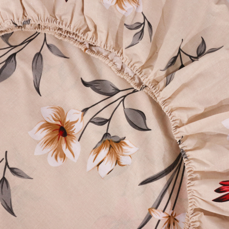 Простынь на резинке (180*200*25) бежевая с цветочным принтом №668199