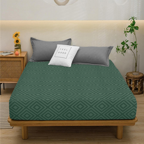 Простирадло на резинці (180*200*25) темно-зелений ромб №134