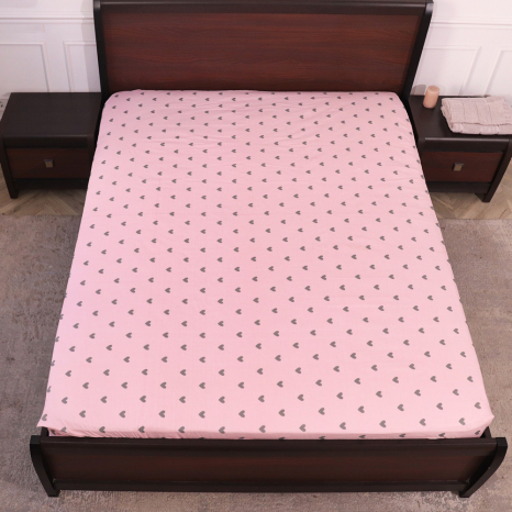 Простынь на резинке (160*200*25) розовая с сердечками №665066