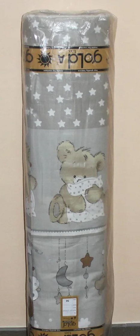 Ткань для постельного белья Бязь "Gold" Lux "Мишки (полоска, серый)" детская GLB119