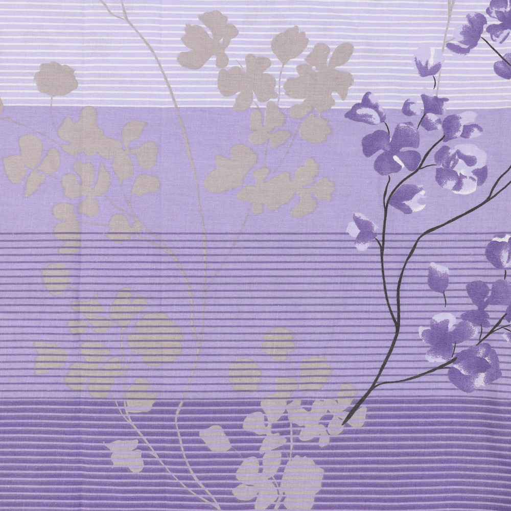 Ткань для постельного белья Бязь "Gold" Lux "Цветочный принт (веточка, фиолетовый)" GL389