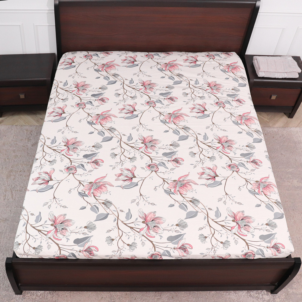 Простирадло на резинці (160*200*25) біла з квітковим принтом №660755