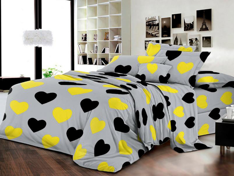 Ткань для постельного белья Бязь "Gold" Lux "Любовная лихорадка (серый)" GL3919