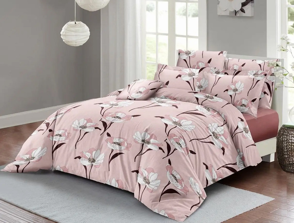 Тканина для постільної білизни Бязь "Gold" Lux "Квітковий принт (рожевий) GL4082.