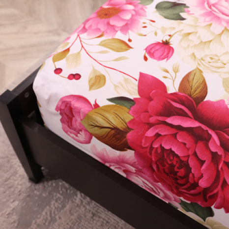 Простынь на резинке (160*200*25) белая с цветочным принтом №668363