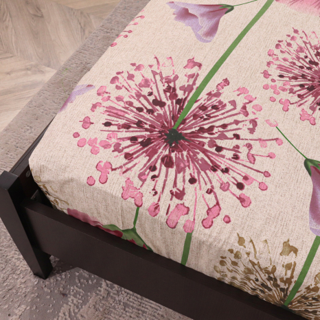 Простирадло на резинці (90*200*25) бежеве з квітковим принтом №667903