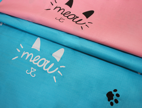 Тканина для постільної білизни Бязь "Gold" Lux дитяча "М'яу (текстовий, блакитний)" GLB148 (A+B) - (50м+50м)