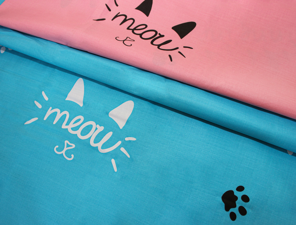Тканина для постільної білизни Бязь "Gold" Lux дитяча "М'яу (текстовий, блакитний)" GLB148 (A+B) - (50м+50м)