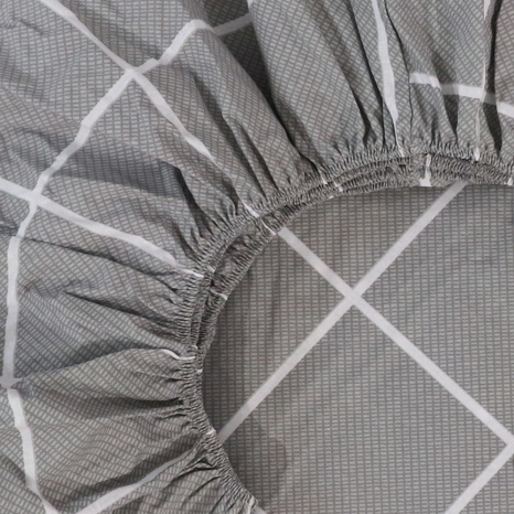 Простынь на резинке (90*200*25) серая с геометрическим принтом №66525