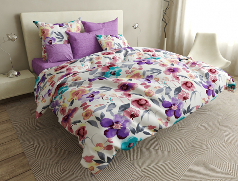 Семейный набор хлопкового постельного белья из Бязи "Gold" с простынью на резинке №144507AB Черешенка™