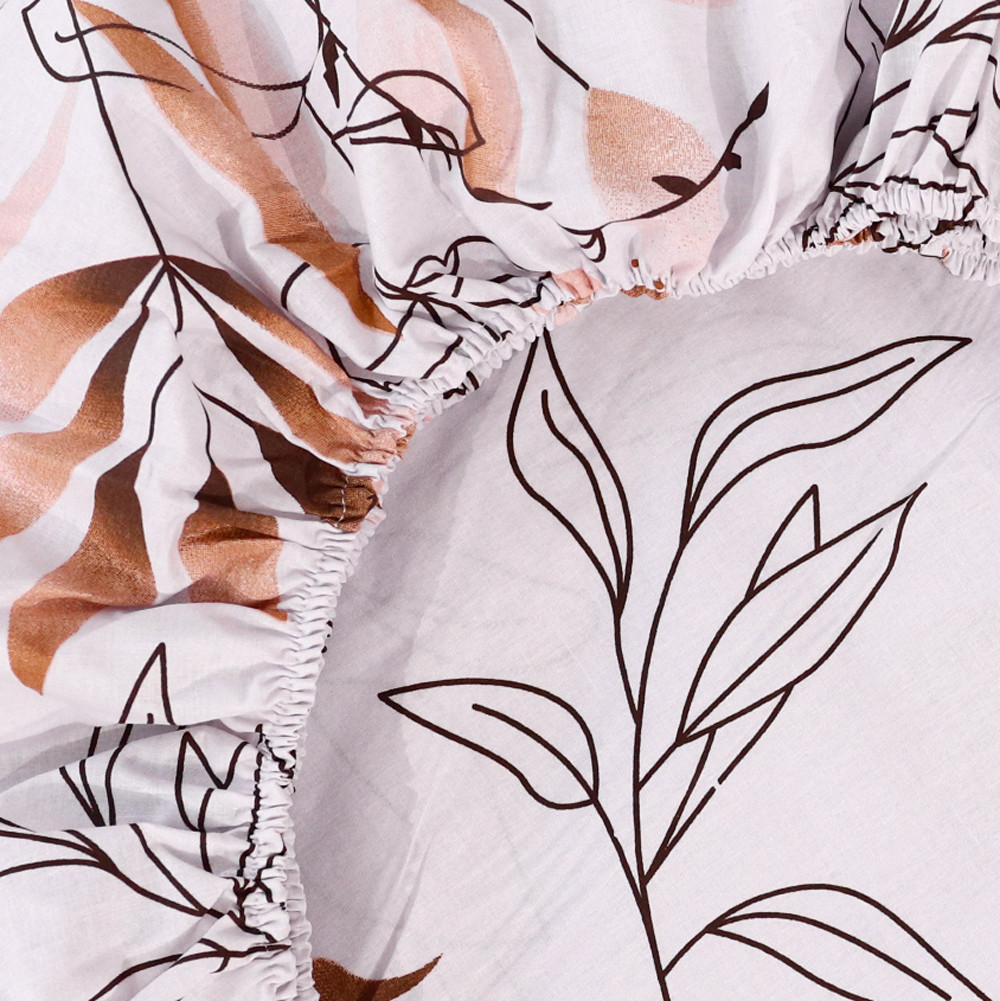 Простирадло на резинці (90*200*25) біле з рослинним принтом №668250